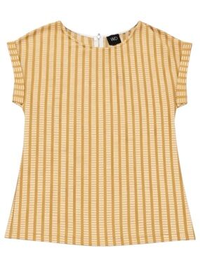 W5 Mustard Yellow Striped Blouse Large Cap Sleeve Work Top